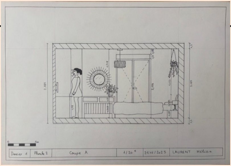 Coupe A d'une chambre dessinée à la main